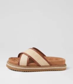 Women I LOVE BILLY Flats|Sandals-Harshini Tan Natural Synthetic Raffia Sandals