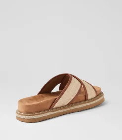 Women I LOVE BILLY Flats|Sandals-Harshini Tan Natural Synthetic Raffia Sandals