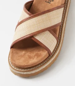 Women I LOVE BILLY Flats|Sandals-Harshini Tan Natural Synthetic Raffia Sandals