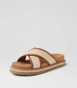 Women I LOVE BILLY Flats|Sandals-Harshini Tan Natural Synthetic Raffia Sandals