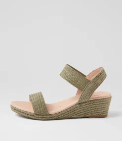 Women DIANA FERRARI Wedges|Heels-Havan Khaki Weave Elastic Sandals