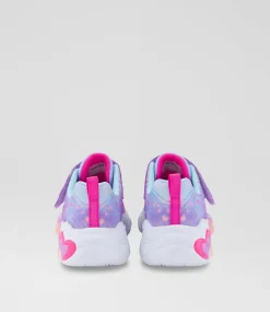 SKECHERS Sport School Shoes-Heart Lights Junior Pink Rainbow Canvas Fabric Sneakers