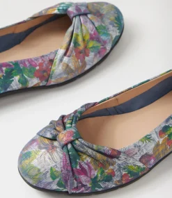 Women SUPERSOFT Comfort|Flats-Hersay Navy Painted Floral Leather Flat Shoes