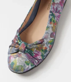 Women SUPERSOFT Comfort|Flats-Hersay Navy Painted Floral Leather Flat Shoes