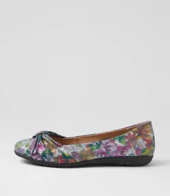 Women SUPERSOFT Comfort|Flats-Hersay Navy Painted Floral Leather Flat Shoes