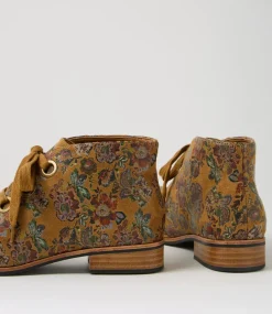 Women I LOVE BILLY Boots-Hissel Tan Flower Microsuede Ankle Boots