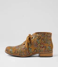 Women I LOVE BILLY Boots-Hissel Tan Flower Microsuede Ankle Boots