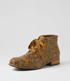 Women I LOVE BILLY Boots-Hissel Tan Flower Microsuede Ankle Boots