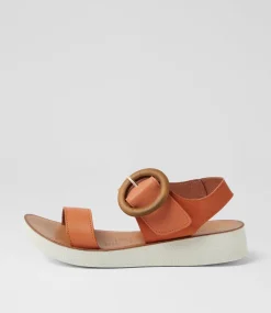 Women DIANA FERRARI Flats-Hitaly Burnt Orange White Leather Sandals