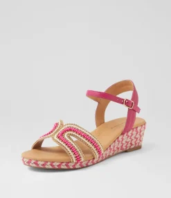 Women DIANA FERRARI Heels|Sandals-Hobarts Pink Fuchsia Leather Sandals