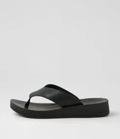 Women DIANA FERRARI Flats|Sandals-Holliah Black Leather Sandals