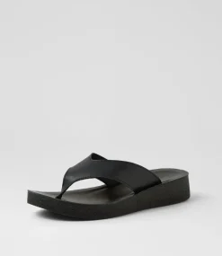 Women DIANA FERRARI Flats|Sandals-Holliah Black Leather Sandals