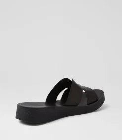 Women DIANA FERRARI Flats|Sandals-Hollyss Black Leather Sandals