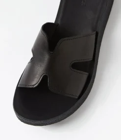 Women DIANA FERRARI Flats|Sandals-Hollyss Black Leather Sandals