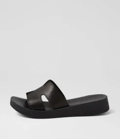 Women DIANA FERRARI Flats|Sandals-Hollyss Black Leather Sandals