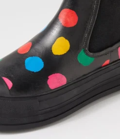 Women TOP END Boots-Hotchy Black Spot Leather Elastic Chelsea Boots