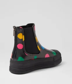 Women TOP END Boots-Hotchy Black Spot Leather Elastic Chelsea Boots