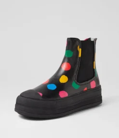 Women TOP END Boots-Hotchy Black Spot Leather Elastic Chelsea Boots