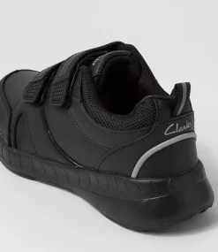 CLARKS Sport School Shoes|Junior School Shoes-Hustle Jnr Adj E Black Sneakers
