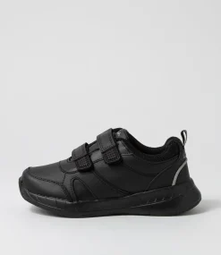 CLARKS Sport School Shoes|Junior School Shoes-Hustle Jnr Adj E Black Sneakers