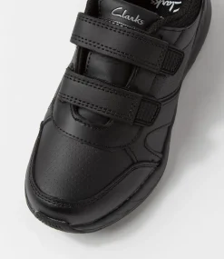 CLARKS Sport School Shoes|Junior School Shoes-Hustle Jnr Adj E Black Sneakers