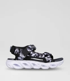 SKECHERS Sport School Shoes-Hypno Splash Sun Breaks Junior Black Grey Fabric Sandals