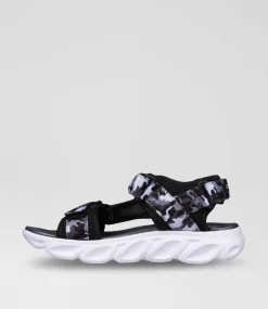 SKECHERS Sport School Shoes-Hypno Splash Sun Breaks Junior Black Grey Fabric Sandals