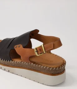 Women DIANA FERRARI Wedges|Heels-Iliana Black Tan Leather Sandals