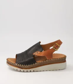 Women DIANA FERRARI Wedges|Heels-Iliana Black Tan Leather Sandals