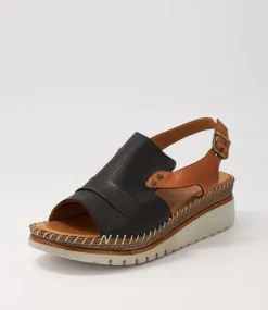 Women DIANA FERRARI Wedges|Heels-Iliana Black Tan Leather Sandals