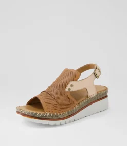 Women DIANA FERRARI Wedges|Heels-Iliana Tan Cafe Leather Sandals