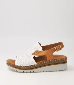 Women DIANA FERRARI Wedges|Heels-Iliana White Tan Leather Sandals