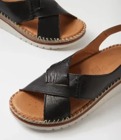 Women DIANA FERRARI Wedges|Heels-Impetue Black Leather Sandals
