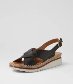 Women DIANA FERRARI Wedges|Heels-Impetue Black Leather Sandals