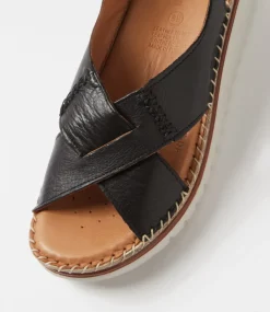 Women DIANA FERRARI Wedges|Heels-Impetue Black Leather Sandals