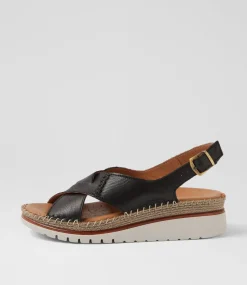 Women DIANA FERRARI Wedges|Heels-Impetue Black Leather Sandals