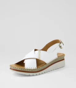 Women DIANA FERRARI Wedges|Heels-Impetue White Leather Sandals