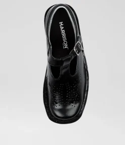 HARRISON Senior School Shoes-INDIANA SNR BLACK LEATHER