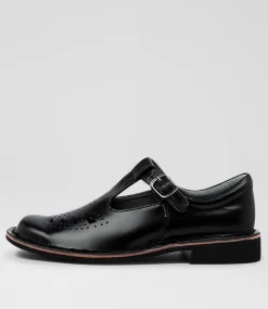 HARRISON Senior School Shoes-INDIANA SNR BLACK LEATHER