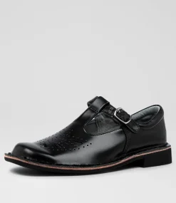 HARRISON Senior School Shoes-INDIANA SNR BLACK LEATHER