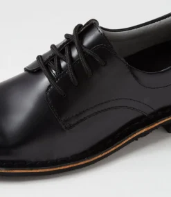 HARRISON Senior School Shoes-Indy E Black Shine Leather Lace Up Shoes