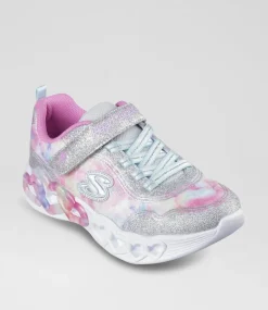SKECHERS Sport School Shoes-Infinite Heart Light Classic Junior Silver Multi Fabric Sneakers