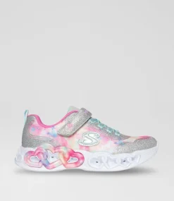 SKECHERS Sport School Shoes-Infinite Heart Light Classic Junior Silver Multi Fabric Sneakers