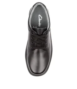 CLARKS Junior School Shoes-INFINITY JNR E BLK LTHR