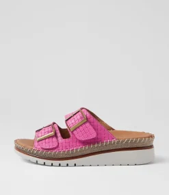 Women DIANA FERRARI Slides|Wedges-Instanti Fuschia Leather Sandals