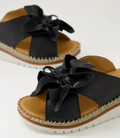 Women DIANA FERRARI Slides|Wedges-Intreege Black Leather Sandals