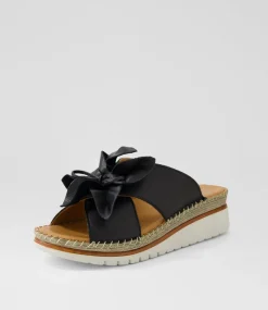 Women DIANA FERRARI Slides|Wedges-Intreege Black Leather Sandals