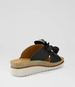 Women DIANA FERRARI Slides|Wedges-Intreege Black Leather Sandals