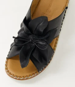 Women DIANA FERRARI Slides|Wedges-Intreege Black Leather Sandals