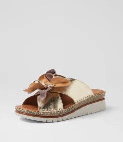 Women DIANA FERRARI Slides|Wedges-Intreege Metallic Taupe Leather Sandals